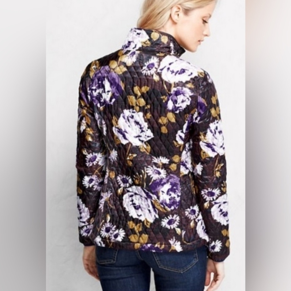 Lands' End Purple and Mustard Floral Rain Jacket - Picture 2 of 2